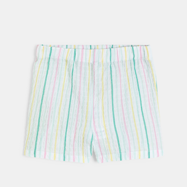 تيشيرت بياقة مطاطية مطبوع عليه صورة فاكهة وشورت مخطط باللون الوردي للفتاة الرضيعة 